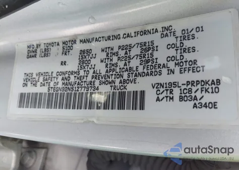2001 Toyota Tacoma Prerunner V6 z USA, uszkodzony, nr VIN 5TEGN92N51Z779734